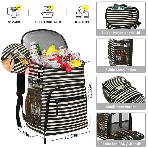 Cooler Backpack Insulated Leakproof Waterproof Backpack Cooler Bag 30/45 Cans, Large Capacity Lightweight Travel Camping Beach Backpack Cooler Ice Chest for Men and Women - color: stripe, size: 30 Cans