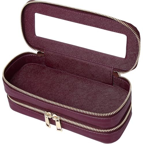 Double Layer Makeup Bag Makeup Brush Case Waterproof Travel Cosmetic & Toiletry Bag Purse Organizer and Car Essentials for Women (Burgundy, 2-Layer SLIM) - color: Burgundy, size: 2-Layer SLIM
