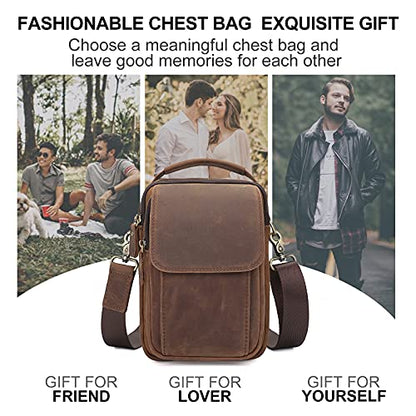 Augus Leather Small Messenger Bag For Men Crossbody Handbag Shoulder Sling Travel Bags for Men Purse Daypack Magnetic Buckle - color: Brown