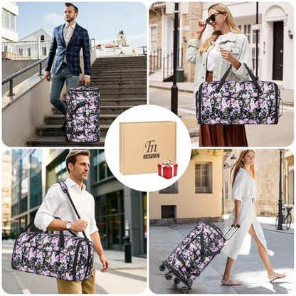Rolling Garment Bags for Travel - Carry on Convertible Garment Duffle Bags with Wheels for Men Women, 4 in 1 Large Travel Duffel Bags with Shoes Compartment Hanging Suit Dress Weekender Bag 4pcs Set - color: Purple Black
