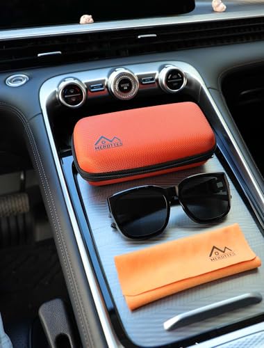 Double Glasses Case Hard Shell, Orange Dual Sunglasses Organizer with Zipper and Cleaning Cloth, Shockproof Travel Eyewear Storage Case for Car