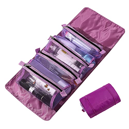 LumiSyne 4 In 1 Detachable Toiletry Bag Hanging Roll-Up Makeup Bag Large Capacity Travel Wash Bag Mesh Cosmetic Bag Portable Foldable Toiletry Bag Waterproof Cosmetic Organizer Bag For Travel Daily - color: Purple