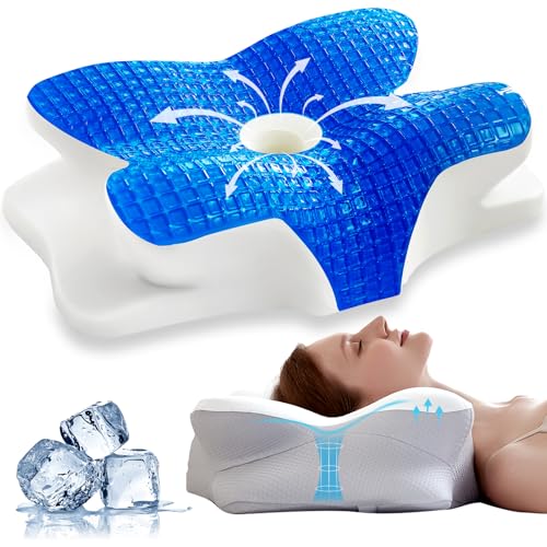 EUCIOR Cooling Gel Pillows for Neck and Shoulder,Cervical Pillow Cozy Sleeping,Odorless Ergonomic Contour Memory Foam Pillows for Side Back Stomach Sleepers with Pillowcase (Grey) - color: Grey