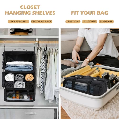 Surblue Hanging Shelves Travel Storage Bag Compression Packing Cube for Suitcase Portable Closet Organizer Collapsible with Extension Layer Large Capacity,Black,XXL - color: A-Black, size: XXL 15.7*11.8*23.6in