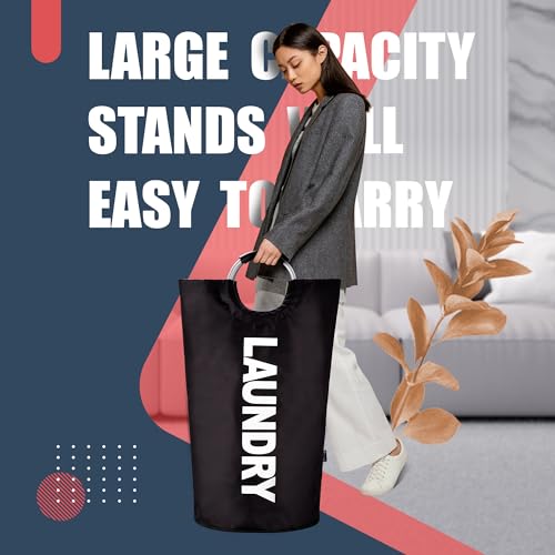 Caroeas 100L Laundry Basket,Large Laundry Hamper, Laundry Bag with Padded Handles, Clothes Hamper Stands Up Well, Collapsible Free Standing Easy Storage Washing Bin (Black,100L) - color: Black, size: 100L
