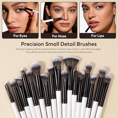 25PCS Makeup Brushes Set with Travel Case, Professional Makeup Brush Kit for Foundation, Concealer, Powder, Eyeshadow & Blush, Essential Cosmetic Tools, Portable Travel Gift Set (White) - color: 25 PCS-White