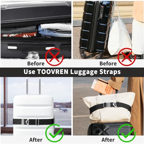 TOOVREN 2-in-1 Travel Belt for Luggage Straps Add a Bag Bungees Luggage Strap Over Handle Suitcases Belt for Carry On Bag Elastic Belt Adjustable Suitcase Strap Airport Travel Accessories Black - color: Black