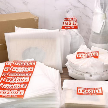 16'' x 16'' Packing Foam Pouches, 50 Pcs Packing Supplies Cushion Foam Pouches & 30 Pcs Fragile Stickers for Wrapping, Protecting Cup China Glasses Dishes, Moving Storage Packaging Supplies - size: 50PCS-16X16
