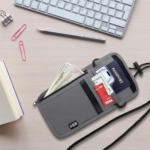 Likesing 5.5" L x 7.9" W Travel Neck Wallet, RFID Blocking Passport Holder, Security Lightweight Passport Travel Wallet, Neck Pouch Gifts for Women Men(Grey) - color: Grey