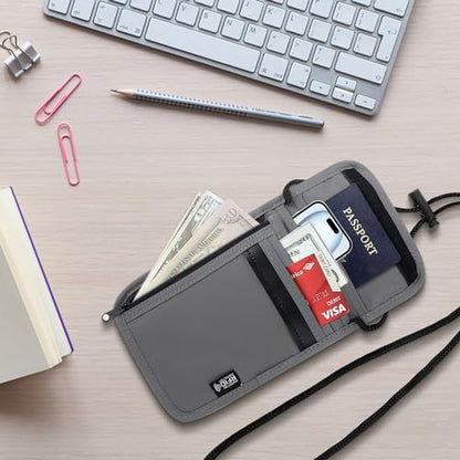 Likesing 5.5" L x 7.9" W Travel Neck Wallet, RFID Blocking Passport Holder, Security Lightweight Passport Travel Wallet, Neck Pouch Gifts for Women Men(Grey) - color: Grey