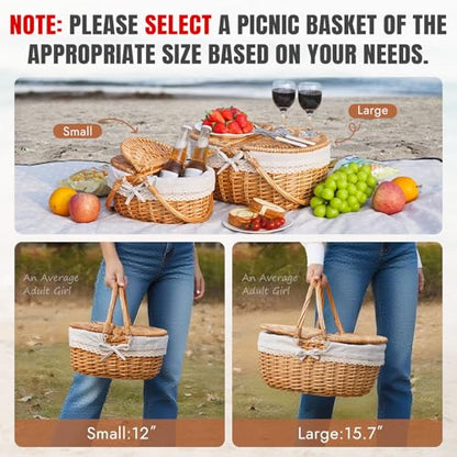 Happypicnic 12" Picnic Basket - Small Wicker Basket with Foldable Handle Lid & Removable Liner | Cute Picnic Basket Toy Empty for Kids, Gift, Halloween, Christmas, Valentines, Easter, Birthday, Flower - color: White Flower, size: Small