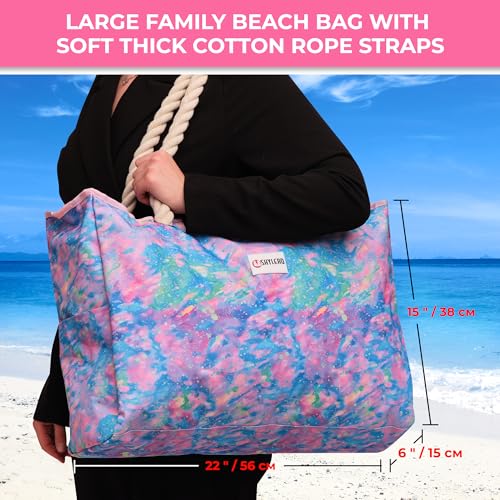 Beach Bag and Pool Bag Has Cooler Pocket, 7 Pockets Total, Zip Top. Family Size Waterproof Beach Tote - color: Northern Lights