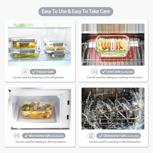 coccot [10 pack Glass Meal Prep Containers with Lids, Glass Food Storage Containers with Snap Locking Lids for Food, Bpa-free, Easy to Open& Close/Microwave,Oven,Freezer,Dishwasher Safe/Leak-Proof - color: Gray