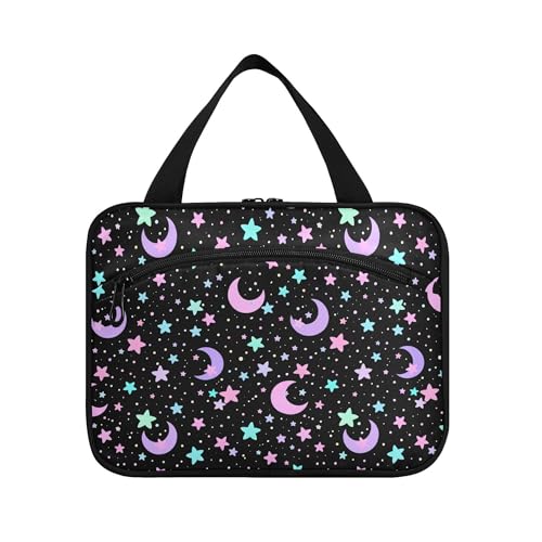 MNSRUU Hanging Toiletry Bags for Women Travel, Crescents and Stars Toiletry Organizer Portable Travel Toiletry Bags Clear Wash Bags Makeup Bag Cosmetic Bag - color: Cartoon 164