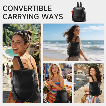 CHERUTY Women Backpack Purse PU Leather Anti-theft Casual Shoulder Bag Fashion Ladies Satchel Bags - color: Black, size: Medium