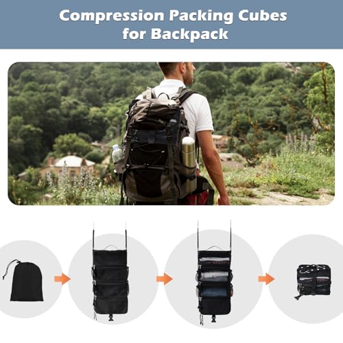 Surblue Hanging Travel Organizer Portable Hanging Luggage Organizer Multiple Compartments Collapsible Compression Closet Packing Cubes,Black,S - color: Black, size: Small