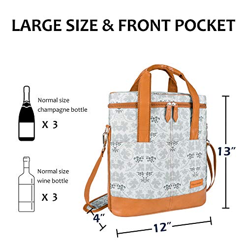 Tirrinia Insulated Wine Gift carrier - 3 Bottle Travel Padded Wine Carry Cooler Tote Bag with Handle and Adjustable Shoulder Strap, White Flower - color: White Flower