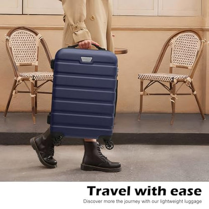 Coolife Luggage 3 Piece Set, Lightweight Durable Hardshell Suitcase set with 360° Spinner Wheels, TSA-approved Lock, Checked Family Travel Luggage sets, 20/24/28 Inch, Navy - color: Navy, size: 20in24in28in