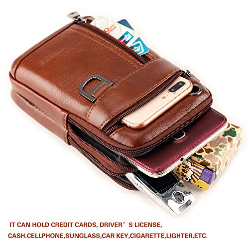 Leather Cell Phone Wallet Shoulder Holster,Hip Bum Pack Pouch Belt Pouch Bolso para Hombre Crossbody Bag for Men with Card Slots Compatible with iPhone (Brown) - color: Brown