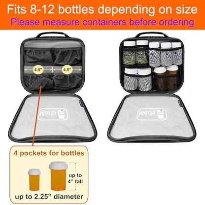Medium Travel Pill Bottle Organizer, Clear Medicine Bag, 2 Zipper Compartments with Divider and Mesh Pockets, Easy View of Medications, Medical Supplies, and Toiletries, PVC - Black - color: - Pvc Black, size: M (Pack of 1)