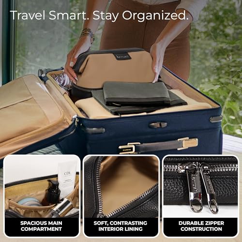 Double-Layer Toiletry Bag, Water-Resistant Hybrid Leather Cosmetic Organizer with Wet/Dry Compartments, 26x15x16cm (Khaki, Double layer) - color: Khaki