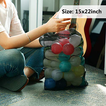 Frienda 6 Pieces Mesh Stuff Sack, 11 x 15 Inch Durable Nylon Drawstring Laundry Bag for Rinsing Beach Toys, Seashell Collecting, Mesh Bags for Travel(Black) - color: Black