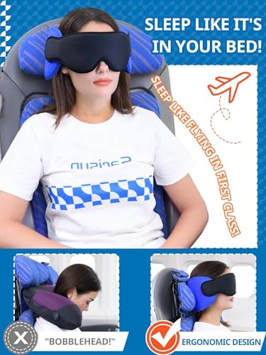 SARISUN Airplane Pillow, Travel Pillows for Airplanes with Sleep Eye Mask, 360° Airplane Pillow for Long Flights, Car Road Trip, Car Headrest, Stop Bobblehead, Combo with Chin Strap,2-Pack Black - color: Black