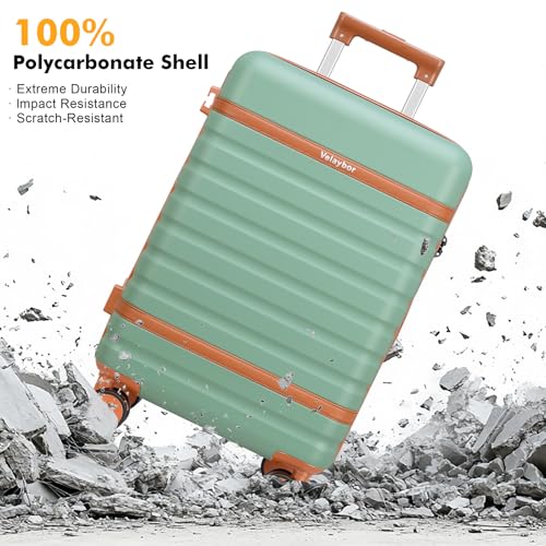 Luggage Sets 3 Piece with Spinner Wheels, Lightweight PC Hardside Suitcase with TSA Lock & YKK Zippers, 20 Inch Carry On Luggage with Travel Bag for Men and Women, Green - color: Green, size: 3 Piece Set (20inch)