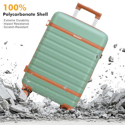 Luggage Sets 3 Piece with Spinner Wheels, Lightweight PC Hardside Suitcase with TSA Lock & YKK Zippers, 20 Inch Carry On Luggage with Travel Bag for Men and Women, Green - color: Green, size: 3 Piece Set (20inch)