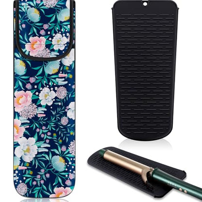 Shappy 2 Pcs Heat Resistant Hair Tools Bag Curling Iron Travel Case Cover Neoprene Flat Iron Holder Travel Case and Silicone Mat Pouch for Hot Hair Tools Storage Organizer(Flower Style) - style: Flower Style