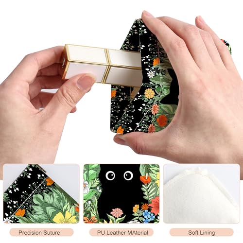 2Pcs PU Leather Small Squeeze Coin Purse Pouch Mini coin Bag Unique And Cute Wallet Cosmetic Bags Change Bag For Women Girls Men Flower And Cat - color: Flower And Cat