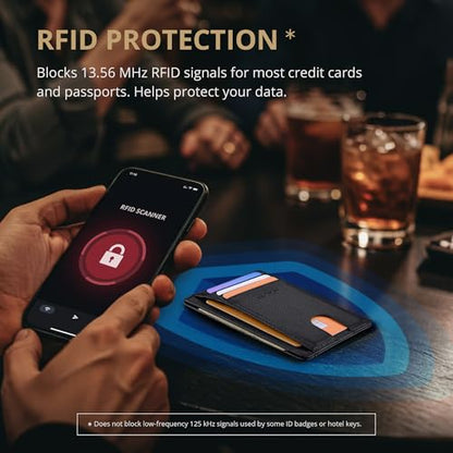 Buffway Slim Minimalist Front Pocket RFID Blocking Leather Wallets for Men and Women - Lichee Black - color: Lichee Black