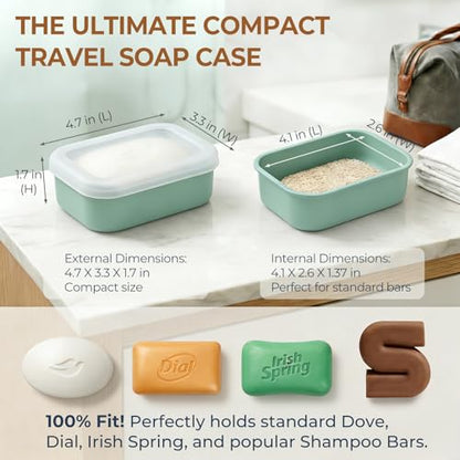 AIMAIMAIMAI Compact Leakproof Travel Soap Case, Silicone Travel Soap Bar Container, Portable Soap Box with Drainage Layer for Camping, Gym (Light Green) - color: Light Green