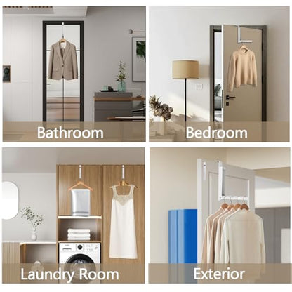 Uenhoy Foldable Over The Door Hanger Hooks for Clothes, Collapsible Folding Over The Door Drying Rack for Laundry Dorm Bedroom, Portable Clothing Coat Rack Overdoor Hanger, White