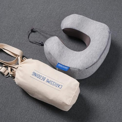 Travel Neck Pillow with Bag – Compact Memory Foam Neck Pillow for Airplane, Car and Office – Ergonomic Design for Travel Comfort and Shoulder & Neck Support