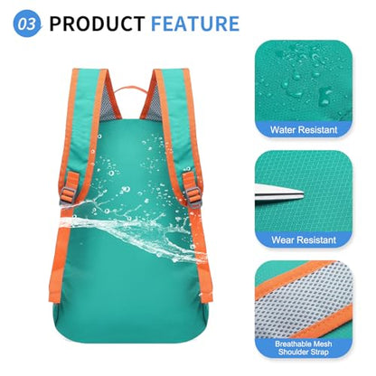Hiking Daypack Packable, Camping Backpack Water Resistant Lightweight Polyester for Men Women Travel Outdoor - color: Lake Blue