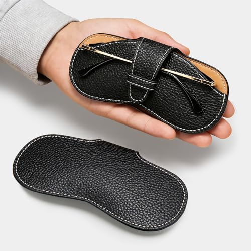 Leather Glasses Case, Portable Lightweight Soft Eyeglass Case, Travel Sunglasses Protective Case for Women Men - color: Black