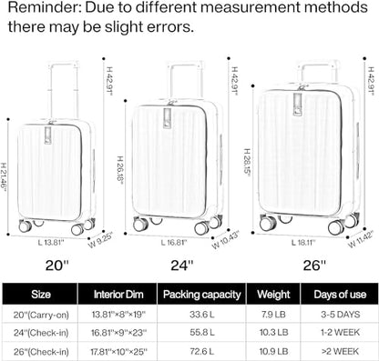 Hanke 20 Inch Carry On Luggage Aluminum Frame Front Opening Rolling Suitcase PC Hard Sided Luggage with Spinner Wheels Travel Luggage for Woman Men Gifts.(Dark Green) - color: Dark Green, size: 20 Inch