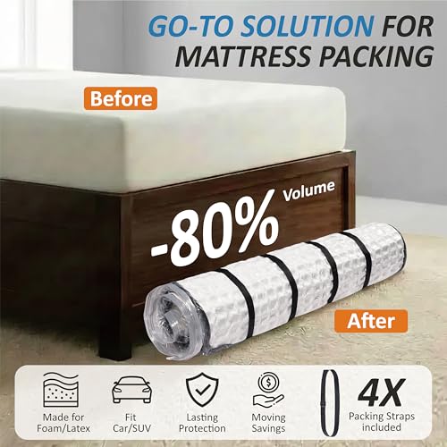 Storage Logic Foam Mattress Vacuum Bag with 4 Adjustable Packing Straps for Moving, Storage, Shipping, Vacuum Seal Mattress Bag with Packaging Straps (Twin/Twin XL) - size: Twin/Twin-XL