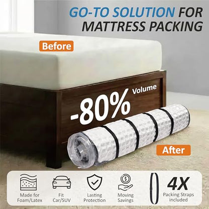 Storage Logic Foam Mattress Vacuum Bag with 4 Adjustable Packing Straps for Moving, Storage, Shipping, Vacuum Seal Mattress Bag with Packaging Straps (Twin/Twin XL) - size: Twin/Twin-XL