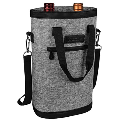 opux Two Bottle Wine Bag Carrier Tote, Insulated Leakproof 2 Bottle Wine Cooler Bag for Travel BYOB Picnic, Portable Wine Case, Gift for Men Women Wine Lover Birthday Party Christmas, Heather Grey - color: Heather Gray