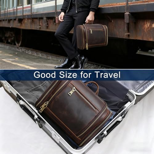 Toiletry Bag for Men Women, Travel Hanging Dopp Kit Organizer, Full Grain Leather Large Shaving Cosmetic Essentials, Gifts for Husband/Dad/Business Traveler, Fits Most Standard Bathroom Toiletries - color: DarkBrown