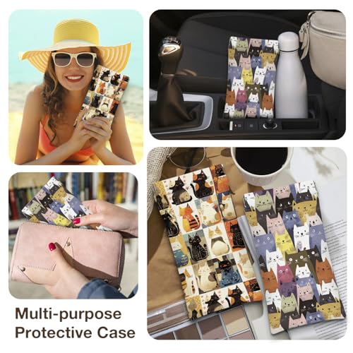 Eyeglasses Sunglasses Case PU Soft Squeeze Top Glasses Pouch for Women Men,Animal Pattern Portable Anti Scratch - color: Beige-cat