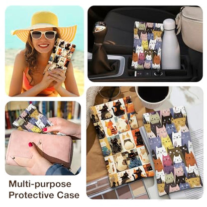 Eyeglasses Sunglasses Case PU Soft Squeeze Top Glasses Pouch for Women Men,Animal Pattern Portable Anti Scratch - color: Beige-cat