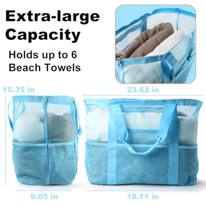 CaCTOUR Large Beach Bag Women,Beach Bags Waterproof Sandproof with Zipper Wet Pocket,Beach Tote Pool Bag for Swim Gym Travel - color: Mesh Blue