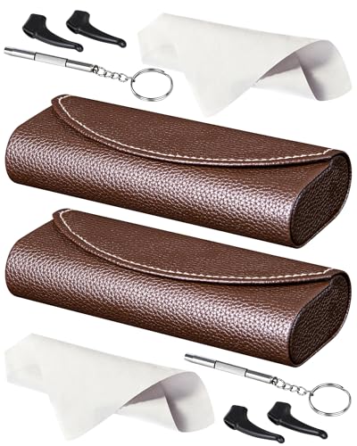 RayLove Ultimate Glasses Case Kit, Hard Shell Sunglasses and Eyeglass Case with Cleaning Cloth, Screwdriver, Ear Hooks - style: 2pack,coffee