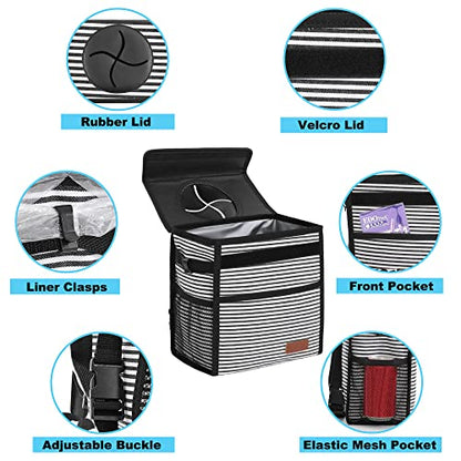 Femuar Leak Proof Car Trash Can With Lid - Waterproof Garbage Bag With Storage Mesh Pocket, Large/Stripe - color: Stripe, size: 3 Gallons