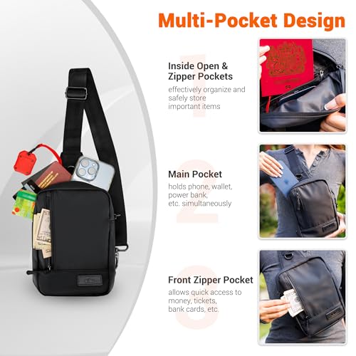 KIWIFOTOS Travel Phone Pouch for Crossbody Sling Bag for iPhone 17 16 15 14 Pro Max iPad mini 6 5 4 Nintendo Switch 2 Water Resistant Smartphone Zipper Chest Bag Adjustable Strap - color: Black Sling Bag