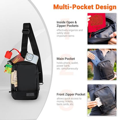 KIWIFOTOS Travel Phone Pouch for Crossbody Sling Bag for iPhone 17 16 15 14 Pro Max iPad mini 6 5 4 Nintendo Switch 2 Water Resistant Smartphone Zipper Chest Bag Adjustable Strap - color: Black Sling Bag