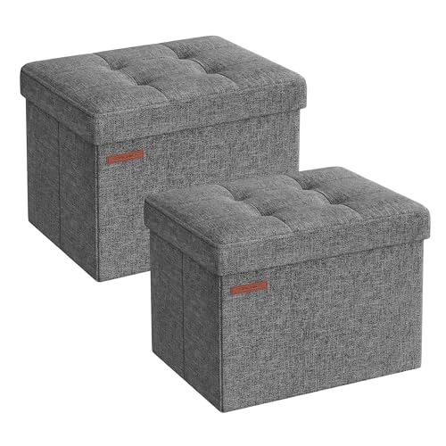 SONGMICS Small Folding Storage Ottoman, Set of 2, Foot Rest Stool, Cube Footrest, 12.2 x 16.1 x 12.2 Inches, 286 lb Load Capacity, for Living Room, Bedroom, Home Office, Dorm, Dark Gray ULSF102G21 - color: Dark Gray, size: 12.2"D x 16.1"W x 12.2"H (2 Pack